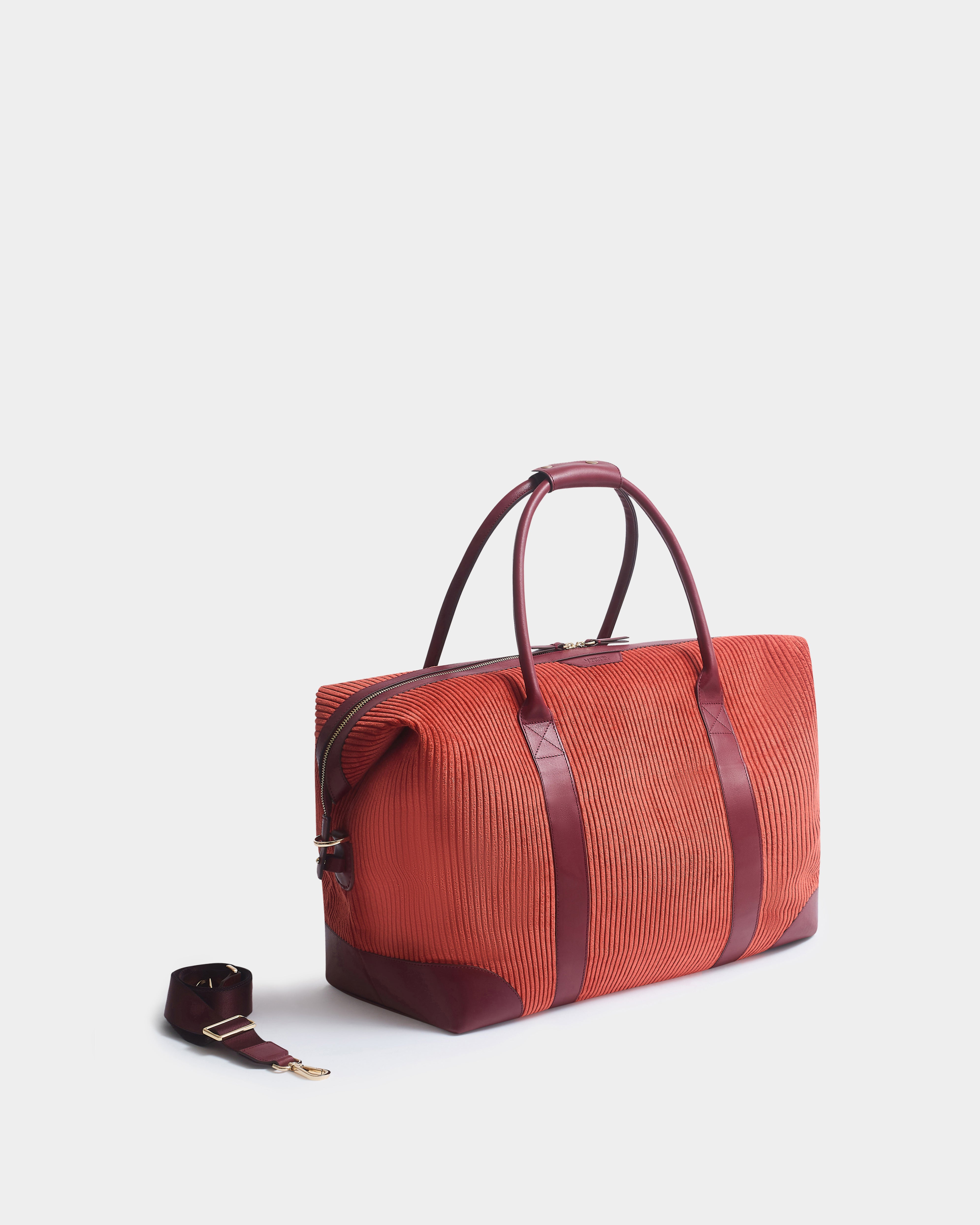 The Corduroy Weekend Bag, Pumpkin & Claret