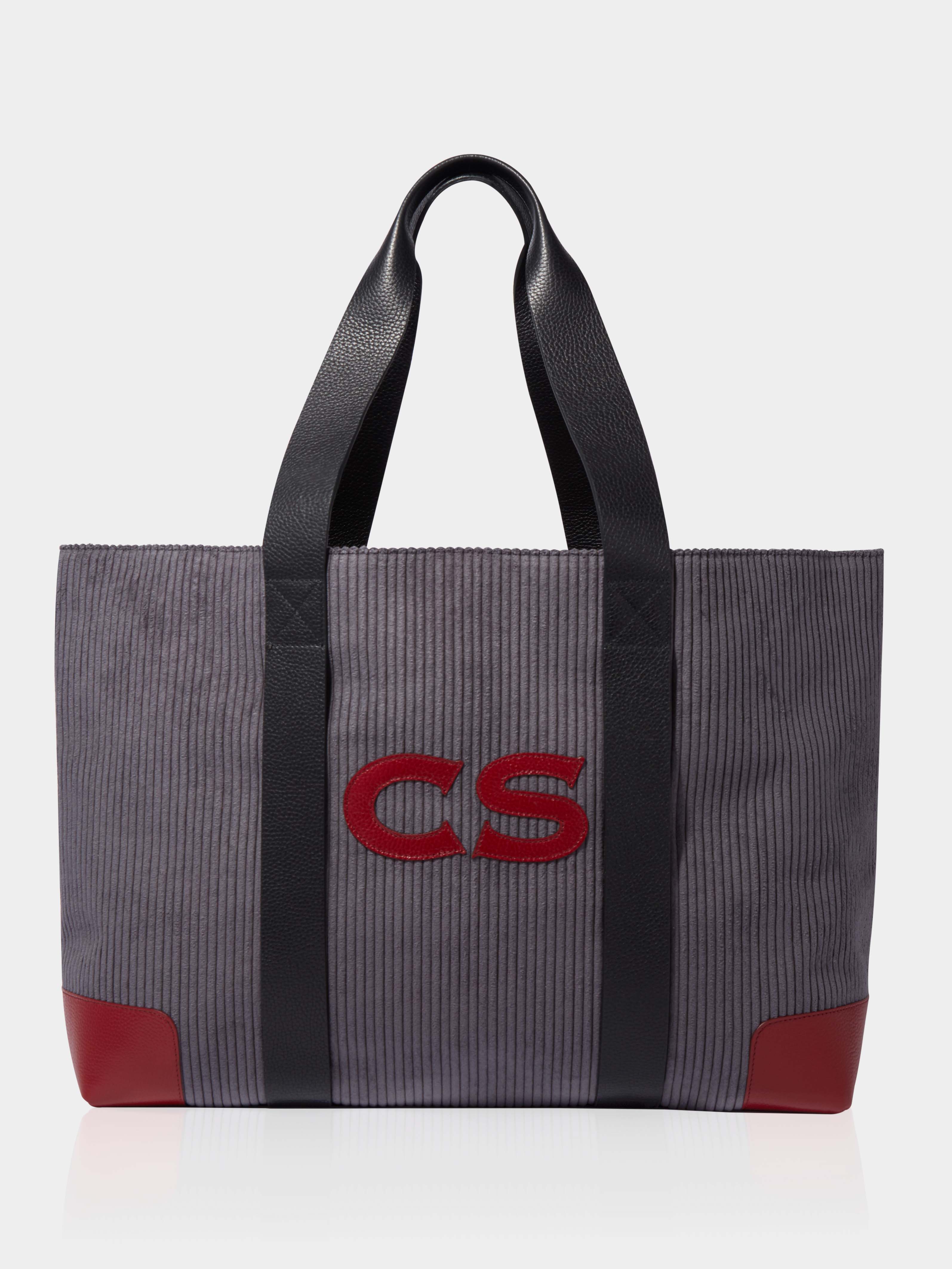 The Oversized Corduroy Tote Bag, Charcoal-y & Claret