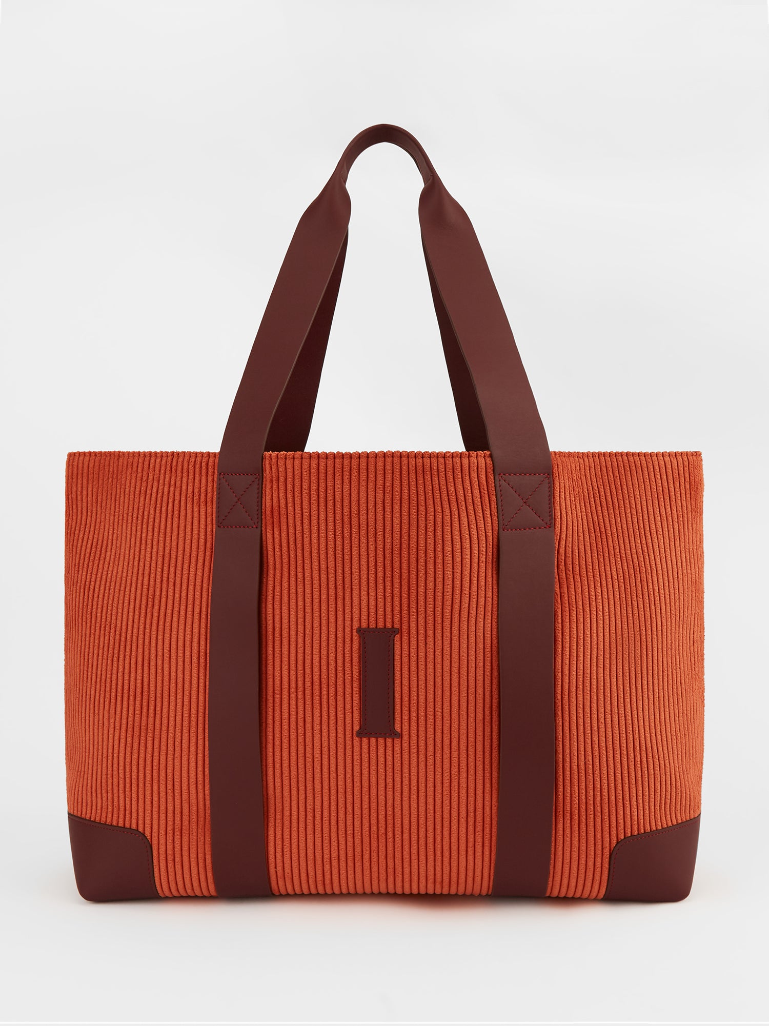 The Oversized Corduroy Tote Bag, Pumpkin & Claret