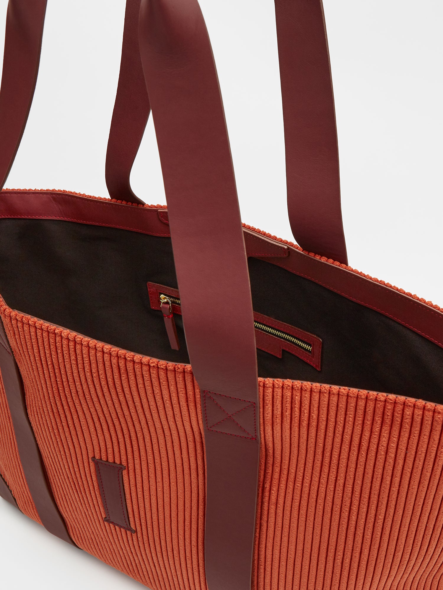 The Oversized Corduroy Tote Bag, Pumpkin & Claret