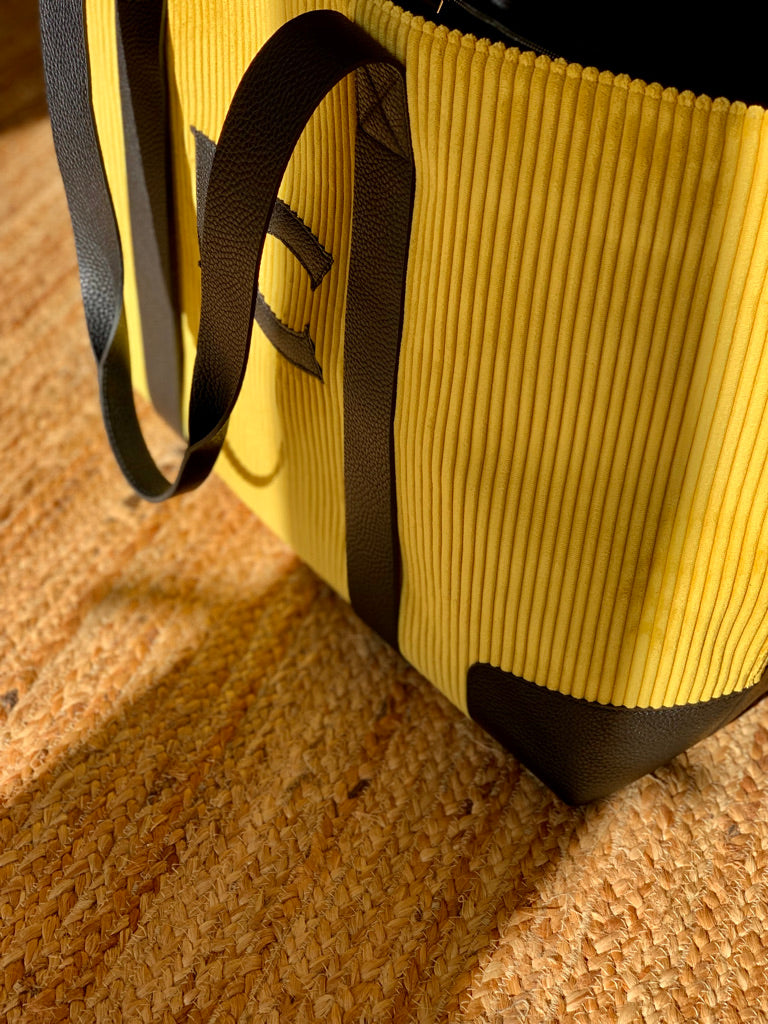 The Oversized Corduroy Tote Bag, Mustard & Black