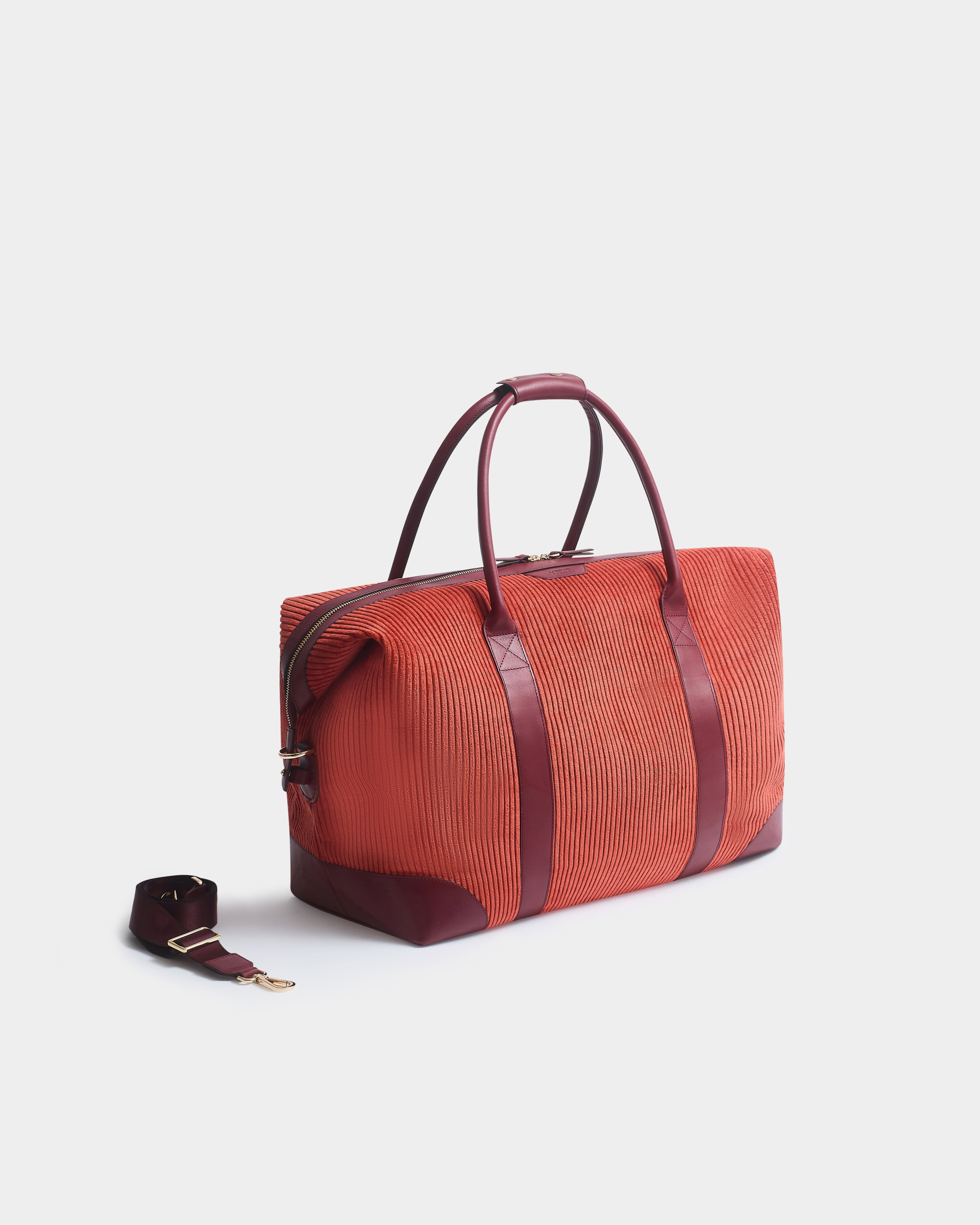 The Corduroy Weekend Bag, Pumpkin & Claret