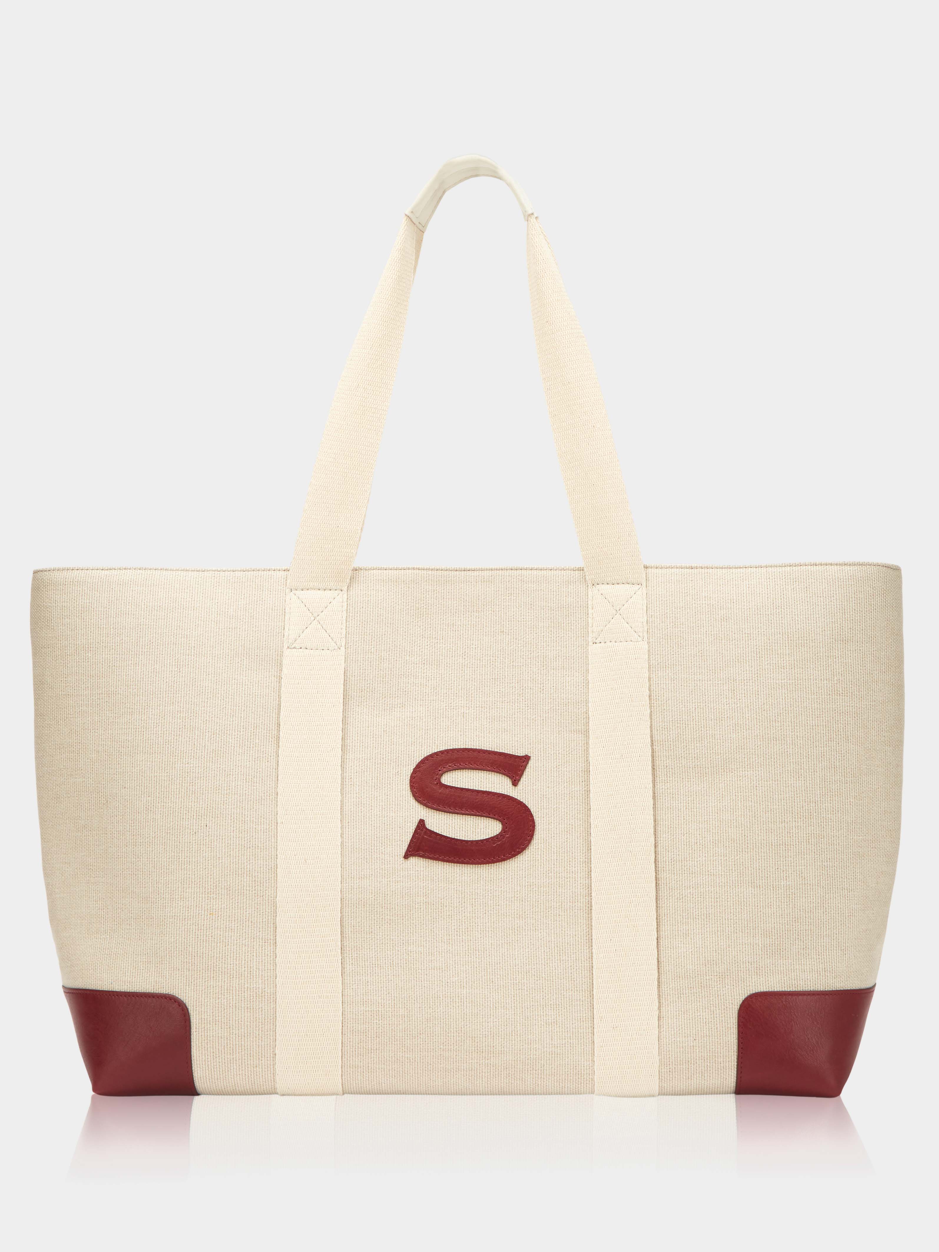 The Classic Beach Bag, Burgundy & Cream