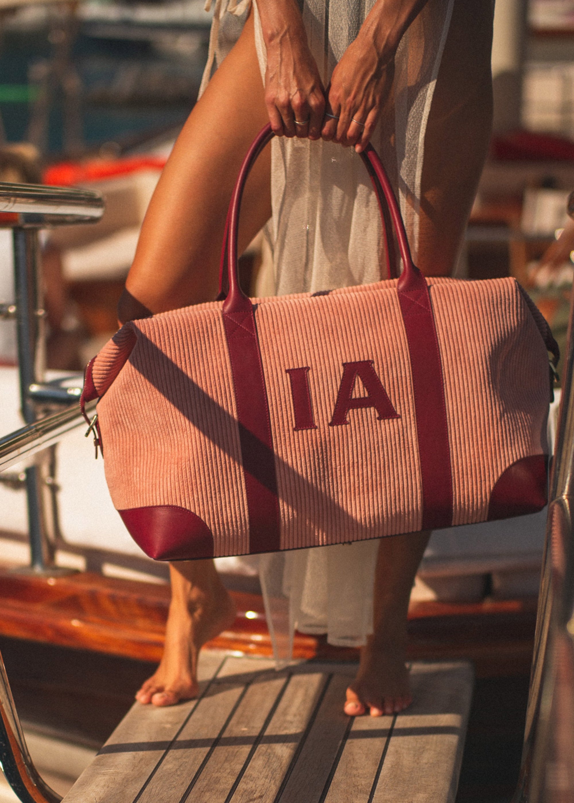 The Corduroy Weekend Bag, Dusty Pink & Claret