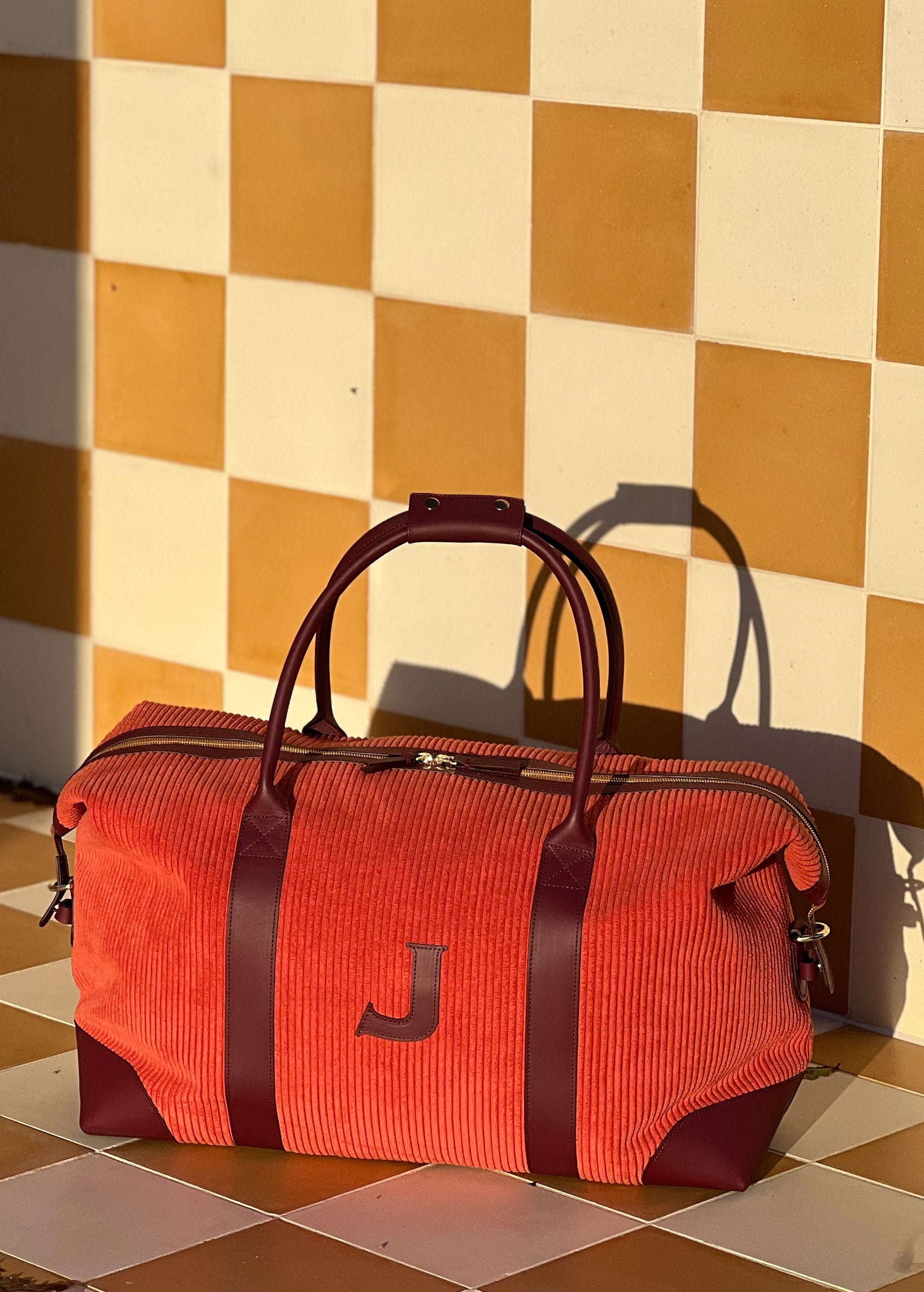 The Corduroy Weekend Bag, Pumpkin & Claret