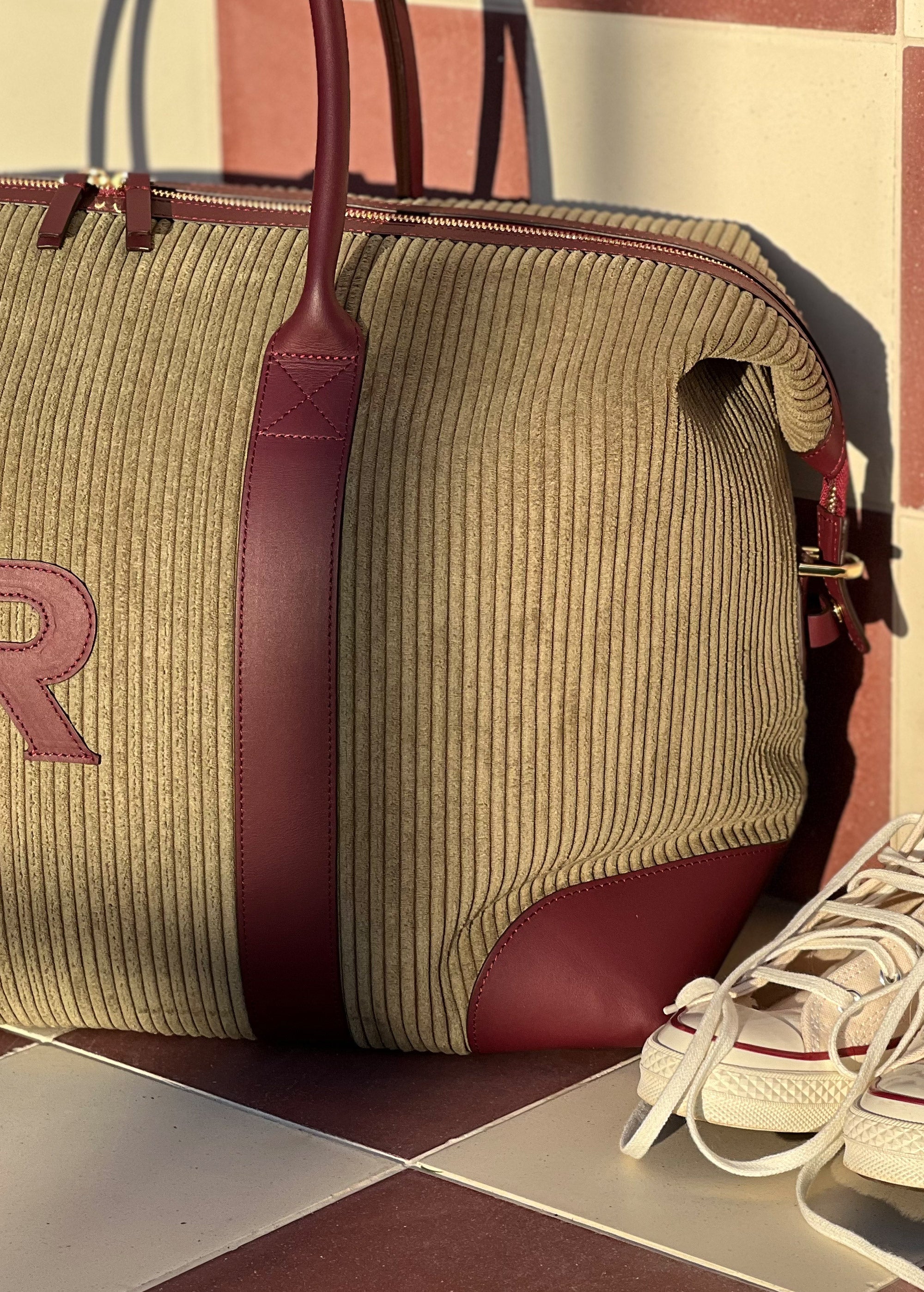 The Corduroy Weekend Bag, Khaki & Claret