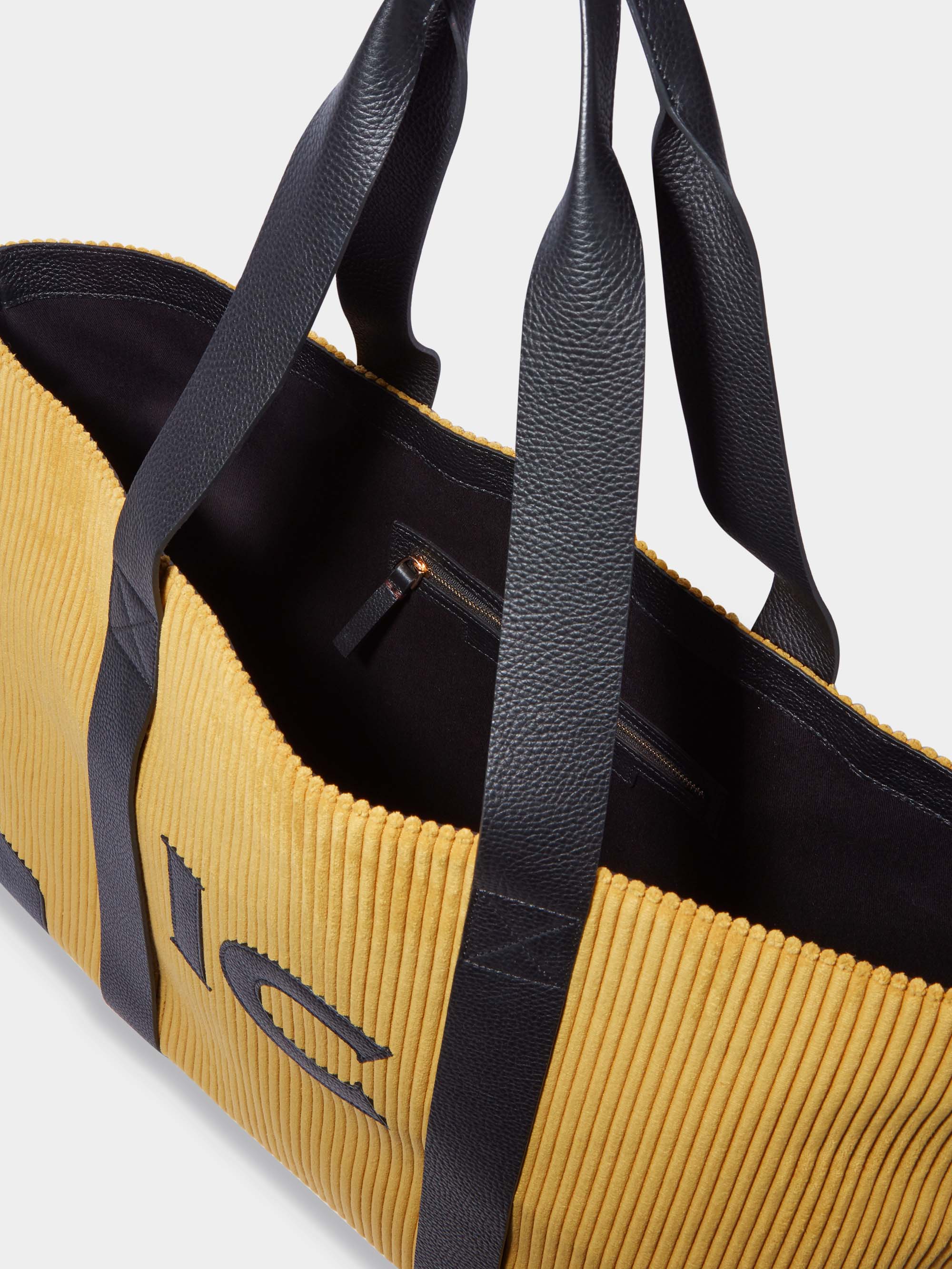 The Oversized Corduroy Tote Bag, Mustard & Black