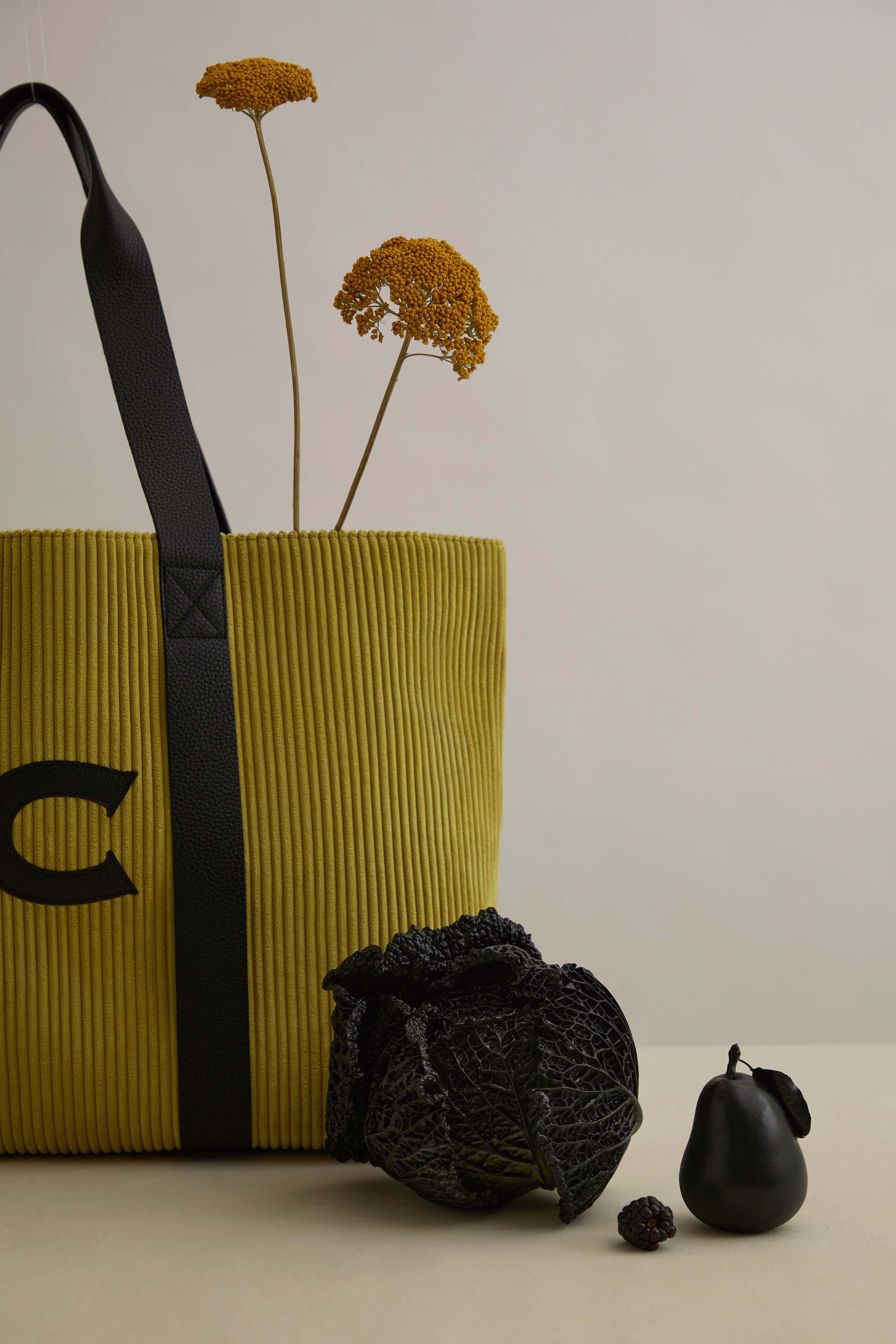 The Oversized Corduroy Tote Bag, Mustard & Black