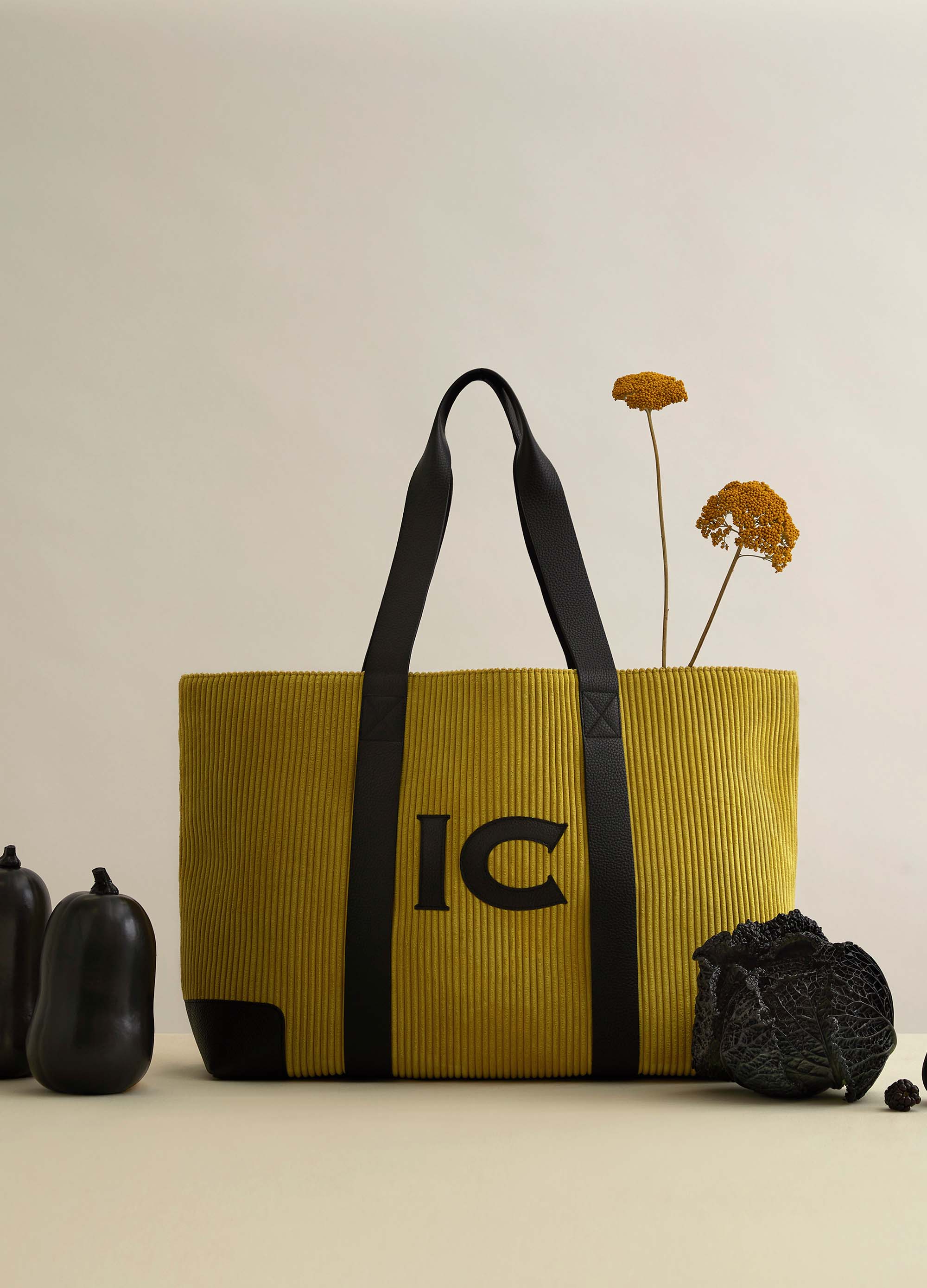 The Oversized Corduroy Tote Bag, Mustard & Black
