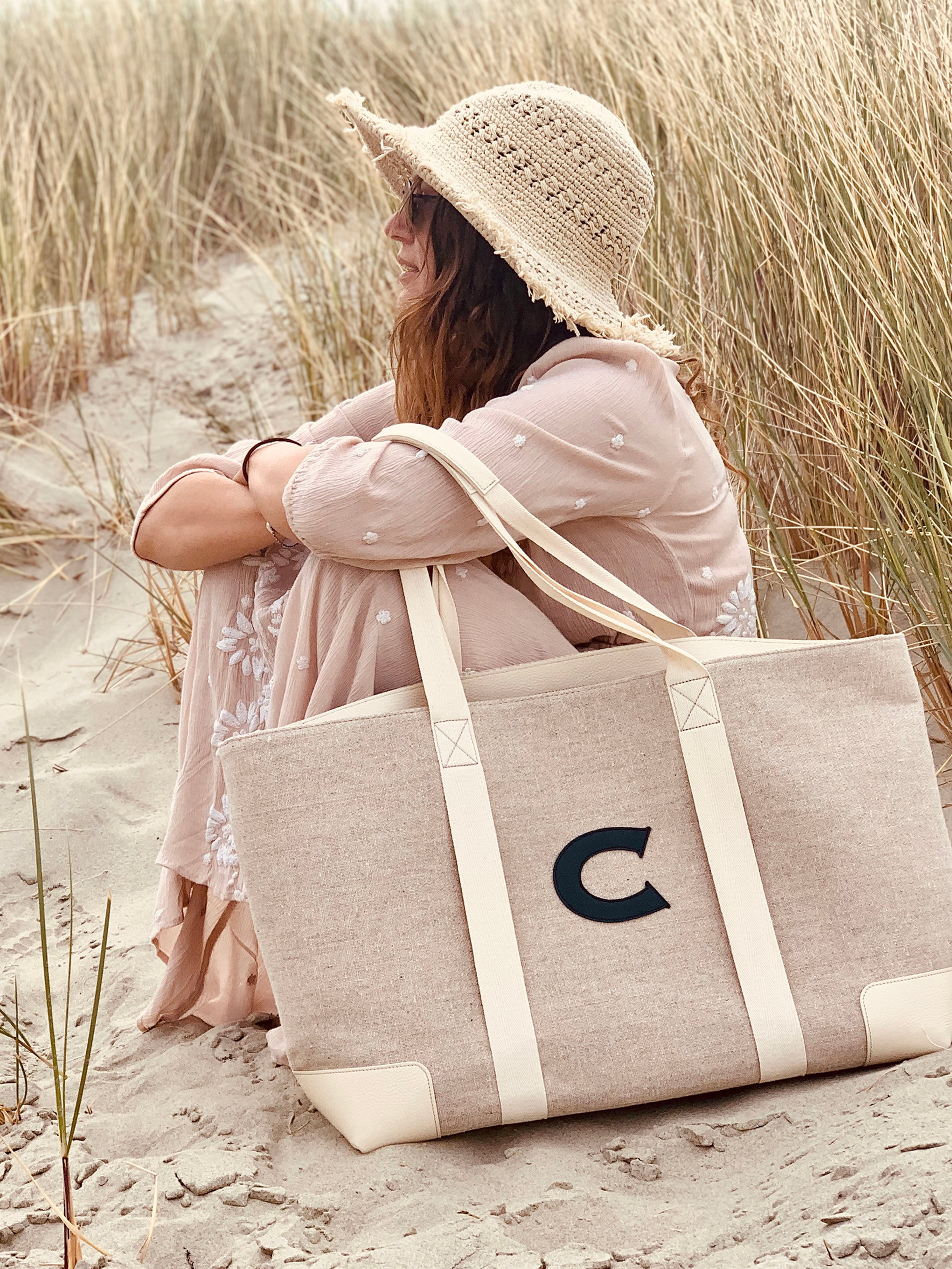 The Classic Beach Bag, Cream & Navy