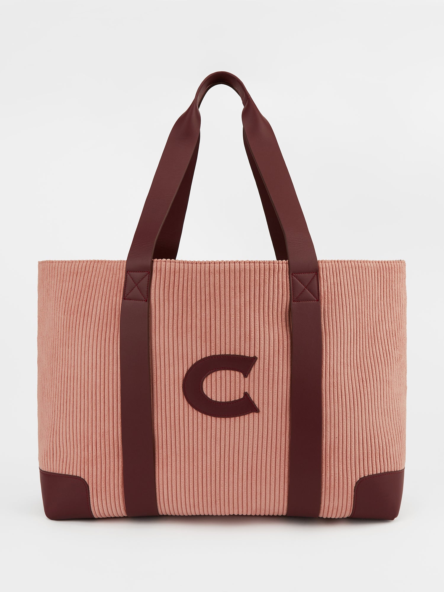 The Oversized Corduroy Tote, Dusty Pink & Claret