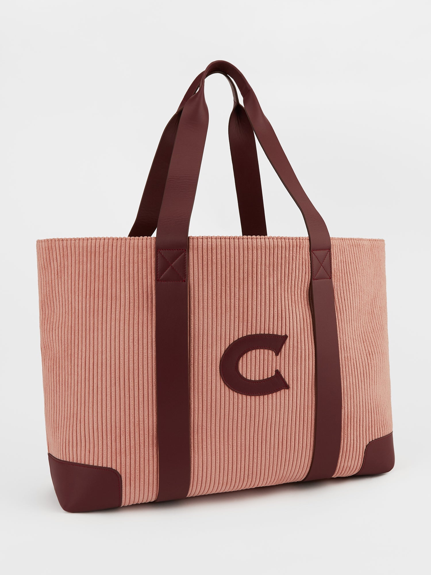 'Letter C' The Oversized Corduroy Tote Bag, Dusty Pink & Claret