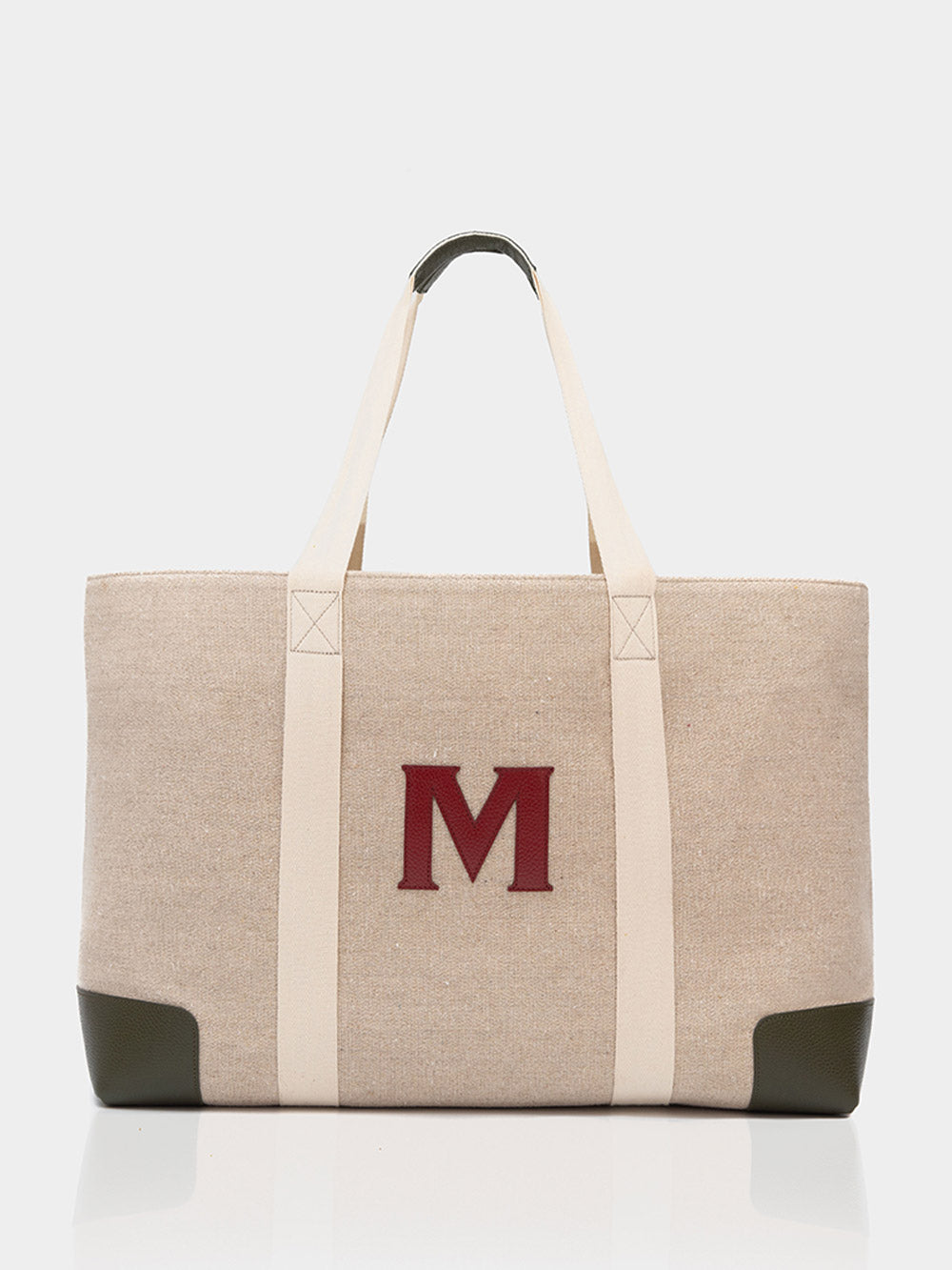 The Classic Beach Bag, Khaki & Burgundy