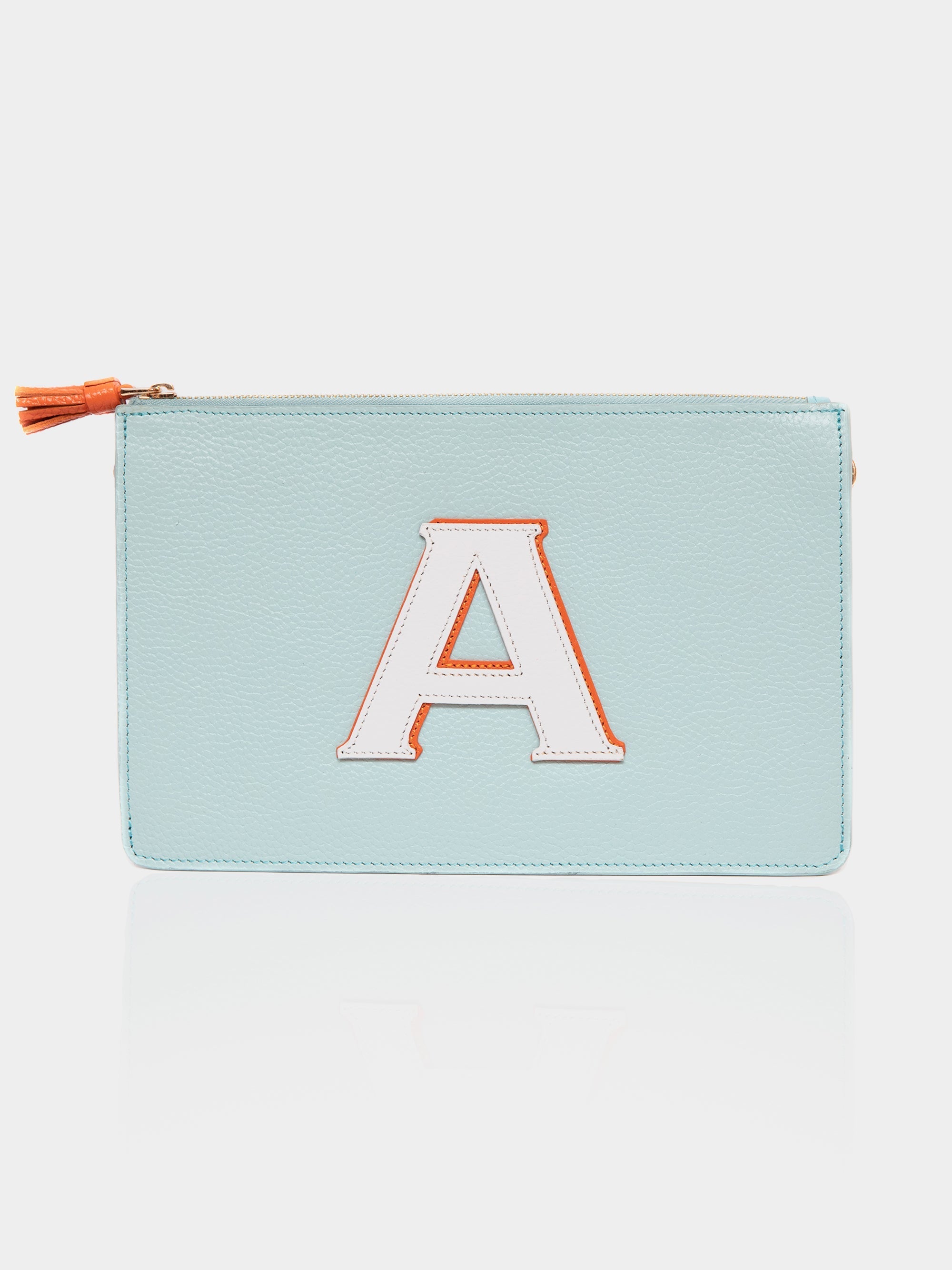 The Alphabet Clutch, Baby Blue & Orange