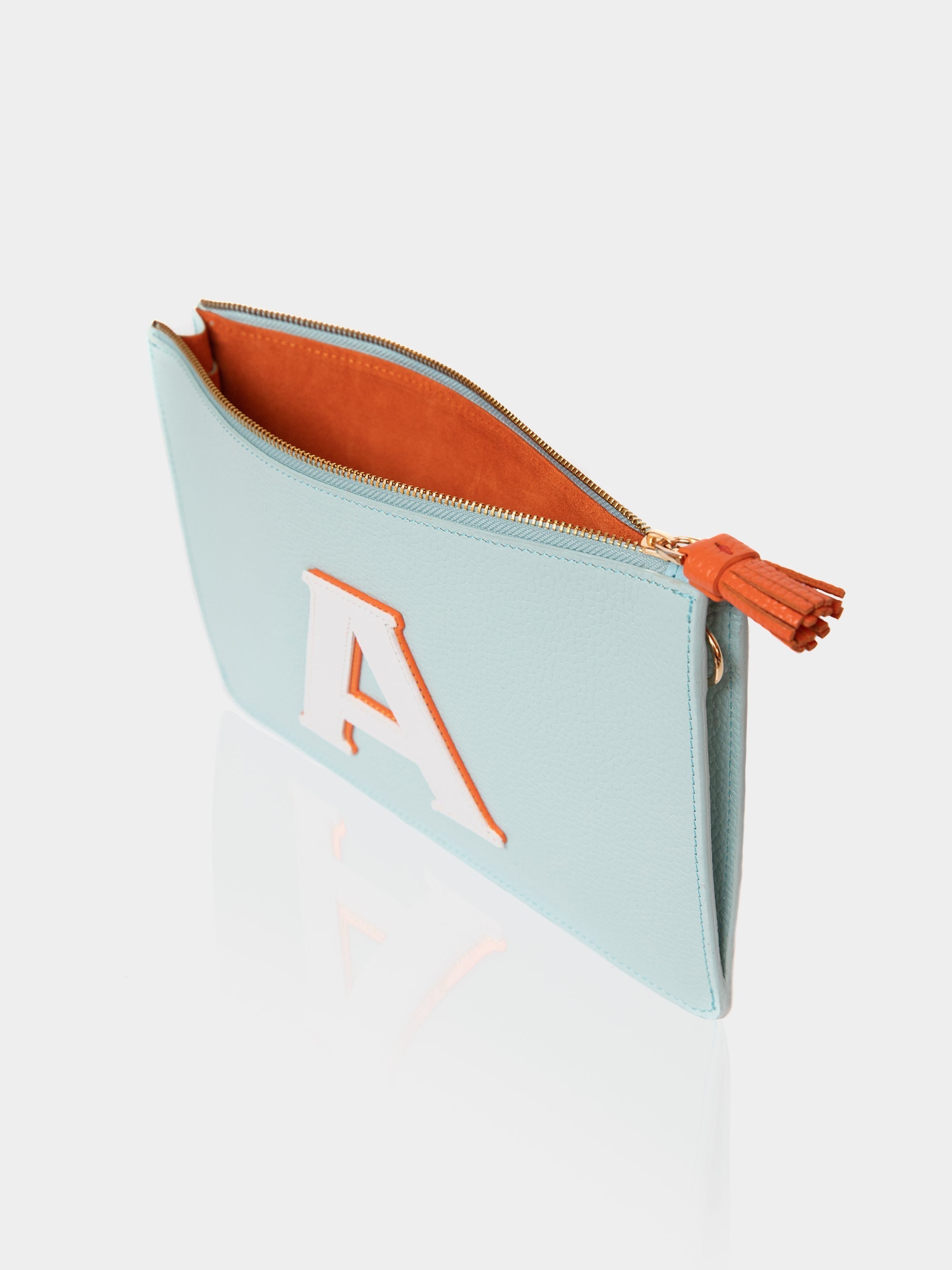 The Alphabet Clutch, Baby Blue & Orange