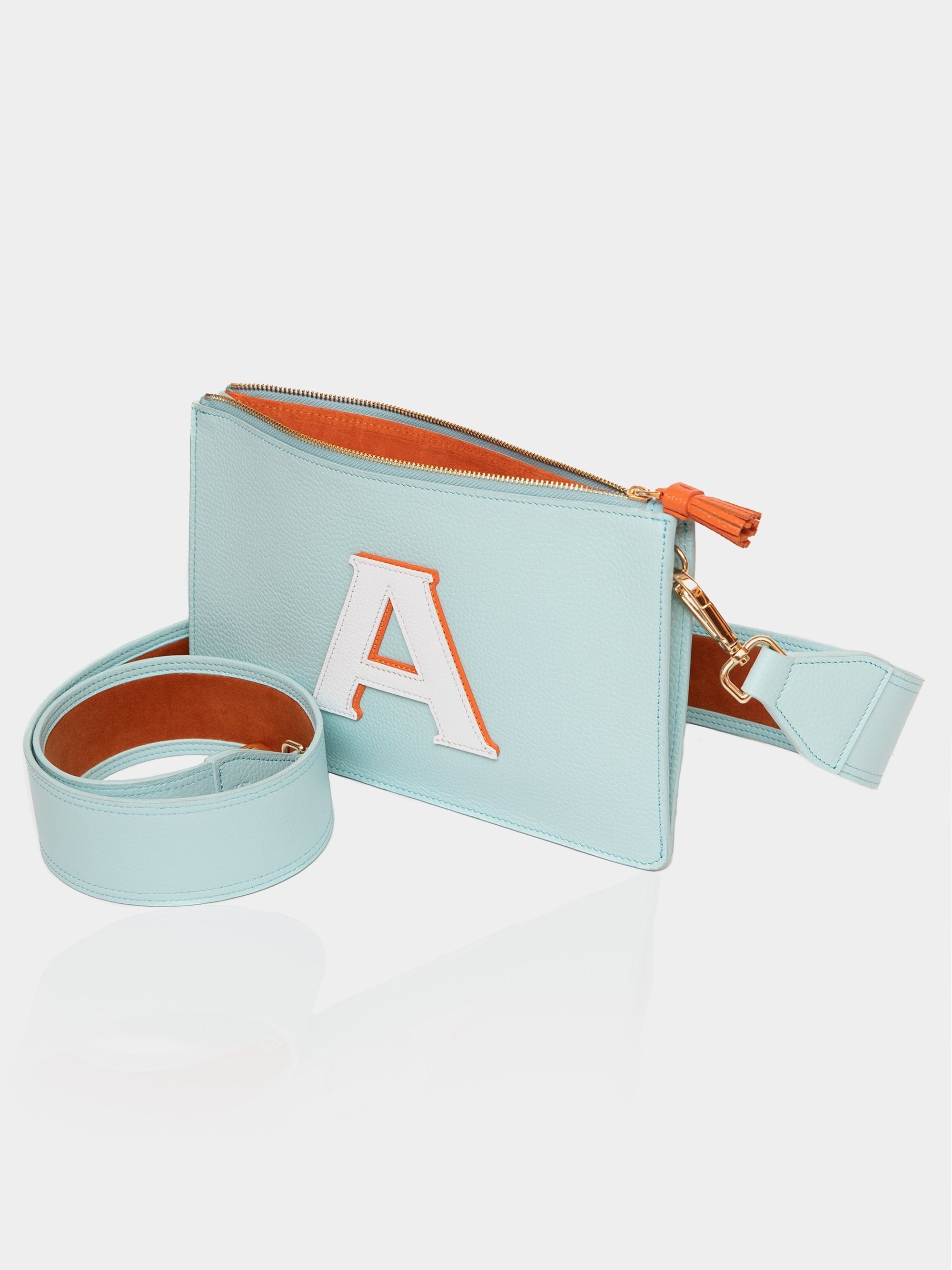 The Alphabet Clutch, Baby Blue & Orange