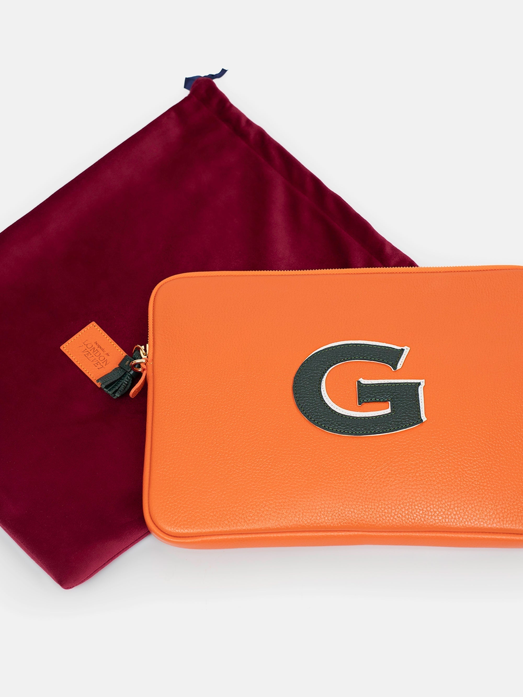 Letter 'G" The Laptop Case, Orange & Dark Green