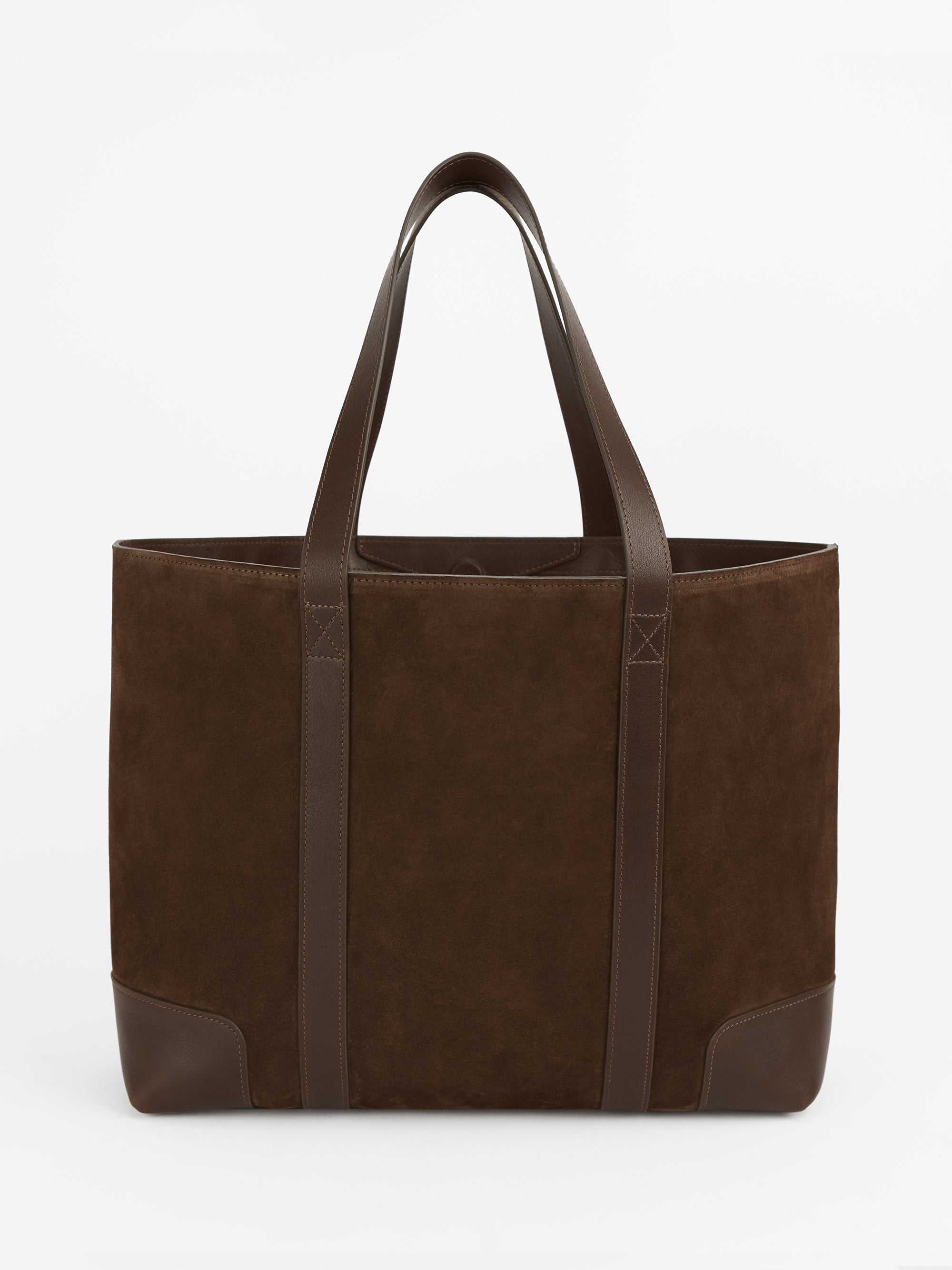 Letter 'S' The Suede Tote Bag, Chocolate, Red lining