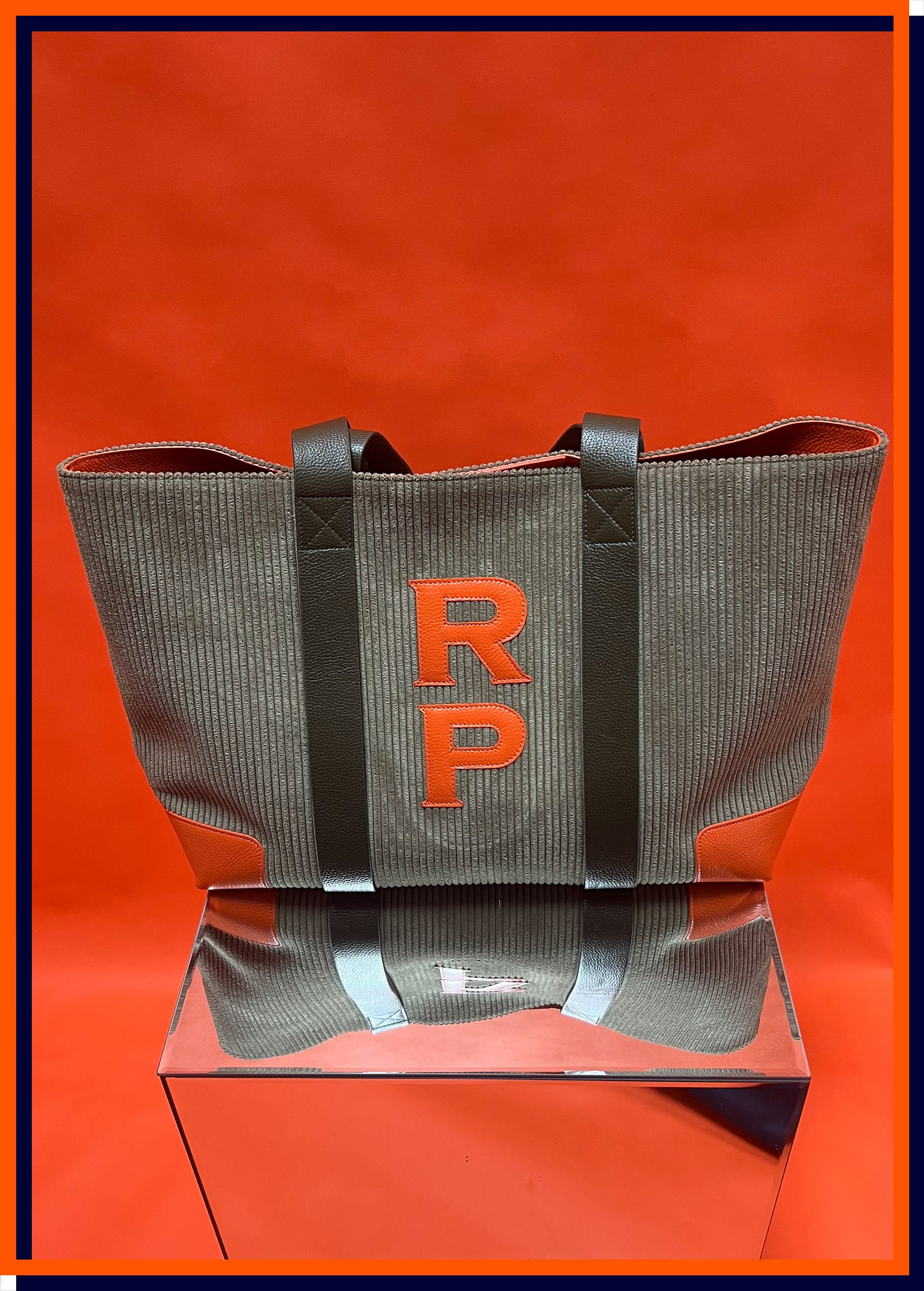 Letter 'RP' The Oversized Corduroy Tote Bag, Khaki & Autumn